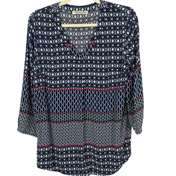Betty Barclay Blue Red and White Relaxed Graphic Tunic Size Medium - Picture 1 of 10